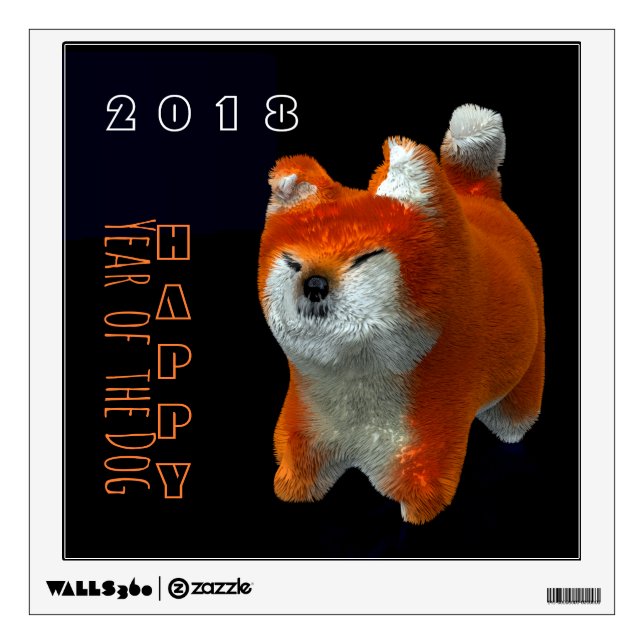 Shiba Puppy 3D Digital Art Dog Year 2018 Square WD Wall Sticker (Front)