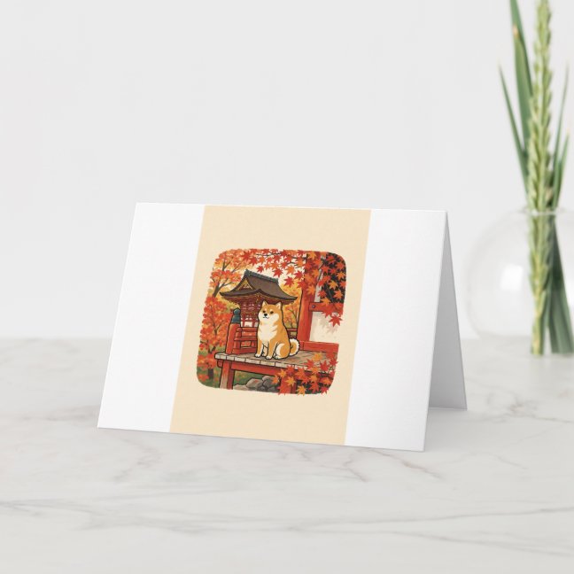 Shiba Red Maple Temple Greeting Card