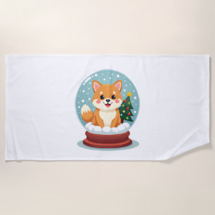 Shiba Snow Globe Beach Towel