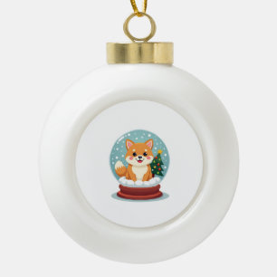 Shiba Snow Globe Ceramic Ball Christmas Ornament