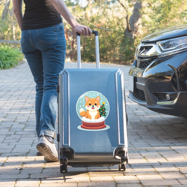 Shiba Snow Globe Sticker (Suitcase Insitu)