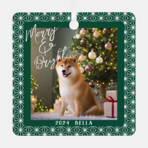 Shiba's Holiday   ASANOHA Japanese Kimono pattern  Metal Ornament