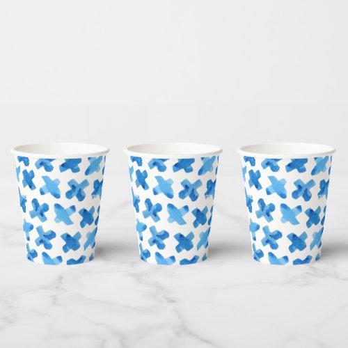 Shibori blue japanese watercolor cross x pattern  paper cups