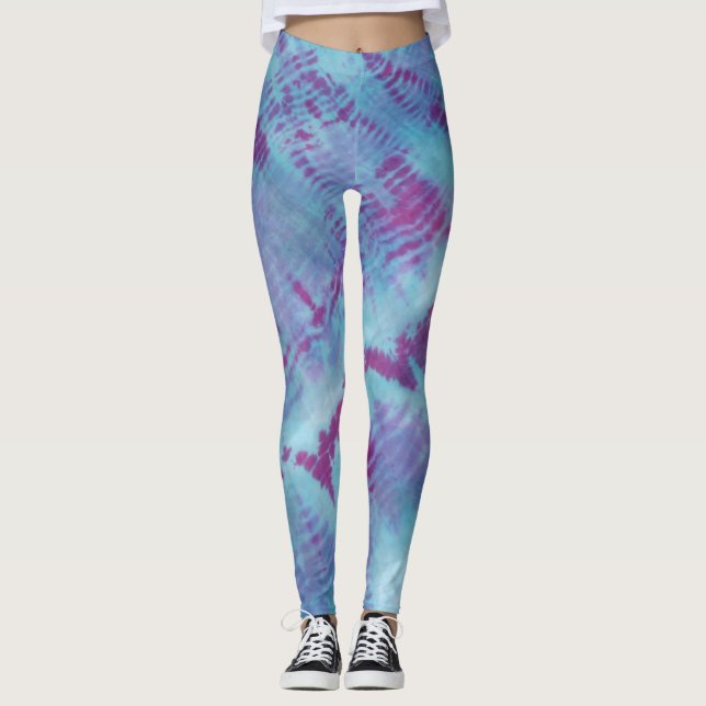 Shibori Blue Purple Pattern Tie Dye Leggings (Front)