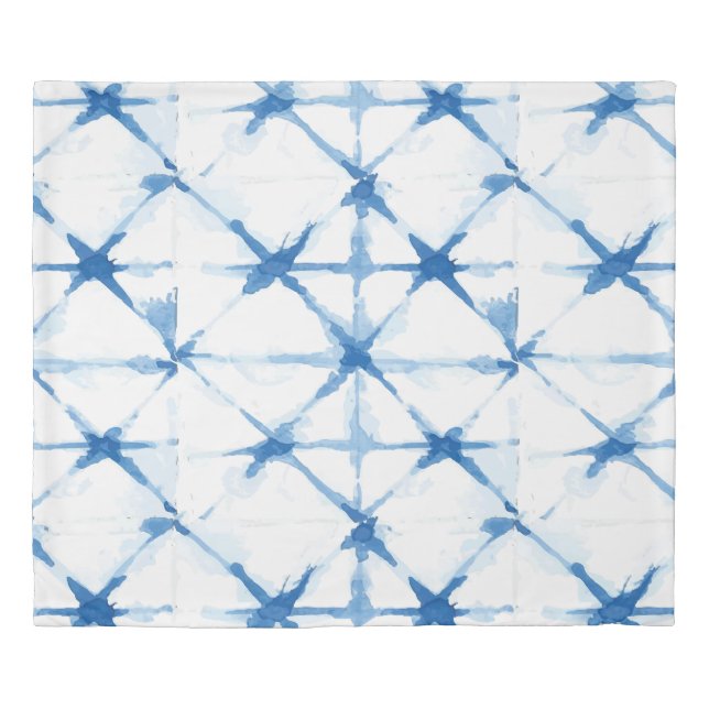 Shibori Blue Tie Dye Triangle Duvet Cover (Front)