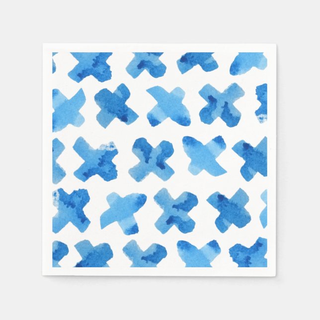 Shibori blue watercolor crosses x's pattern napkins (Front)
