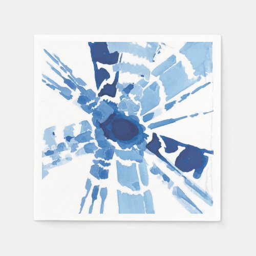 Shibori blue watercolor tie dye sunburst pattern napkins