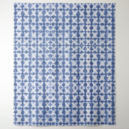 Shibori Blue White Watercolor X Pattern Decor Tapestry