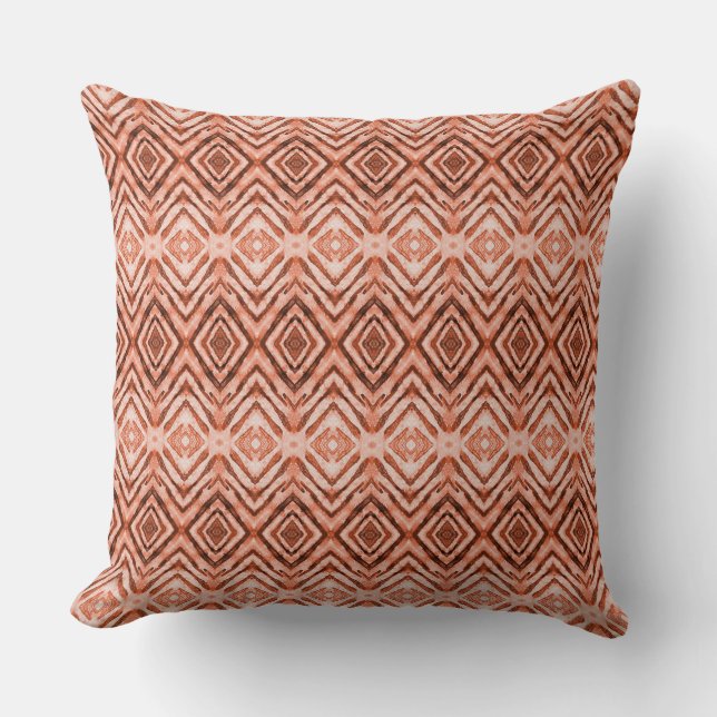 Shibori Diamonds Rust Orange Pattern Throw Pillow (Front)