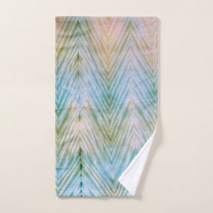 Shibori Dye Blue Chevron Boho Bath Towel Set