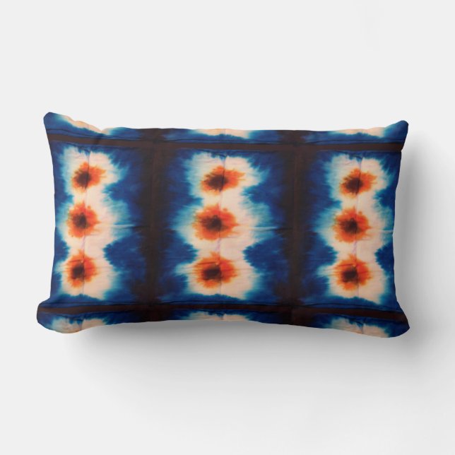 Shibori Fabric Boho Blue Orange Tie Dye Pillow (Front)