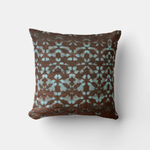 Shibori Fabric Boho Brown Blue Tie DyeThrow Pillow