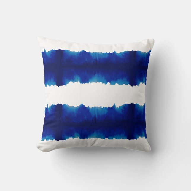 Shibori Fabric Modern Blue Large Stripe Tie Dye Throw Pillow (Front)