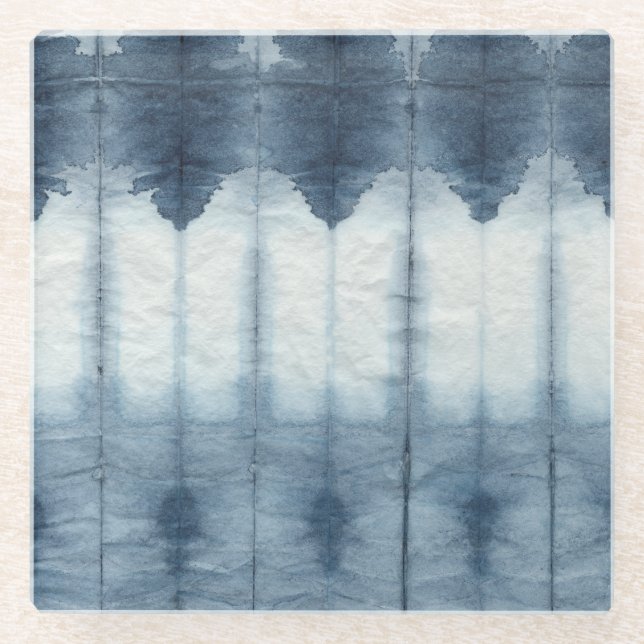Shibori Indigio Print Glass Coaster (Front)
