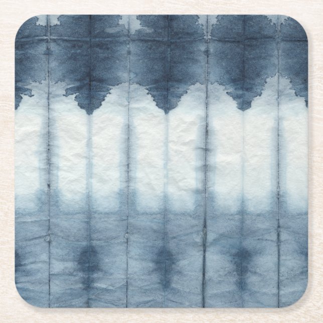 Shibori Indigio Print Square Paper Coaster (Front)