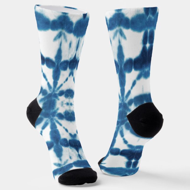 Shibori Indigo Blue Tie Dye Print Socks (Angled)