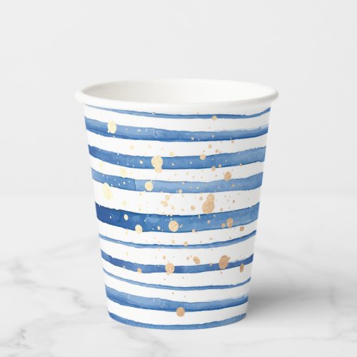 Shibori indigo blue white stripes gold splashes paper cups