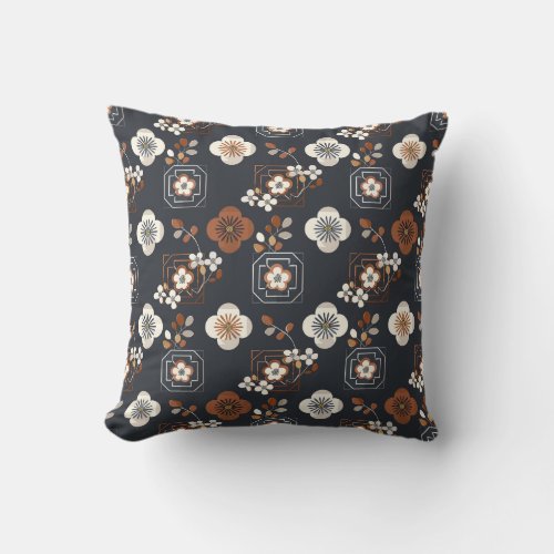 Shibori navy blue brown ivory ornament chic throw pillow