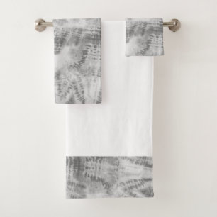 Shibori Tie Dye Black White Boho Bath Towel Set