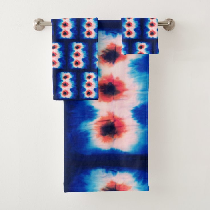Shibori Tie Dye Blue Boho Bath Towel Set | Zazzle