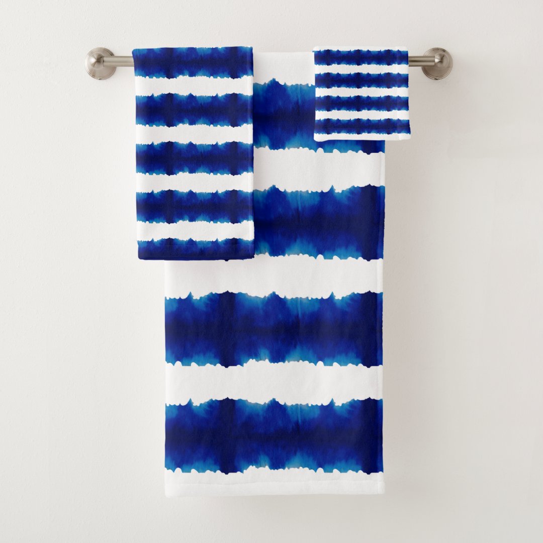 Shibori Tie Dye Blue Boho Bath Towel Set | Zazzle