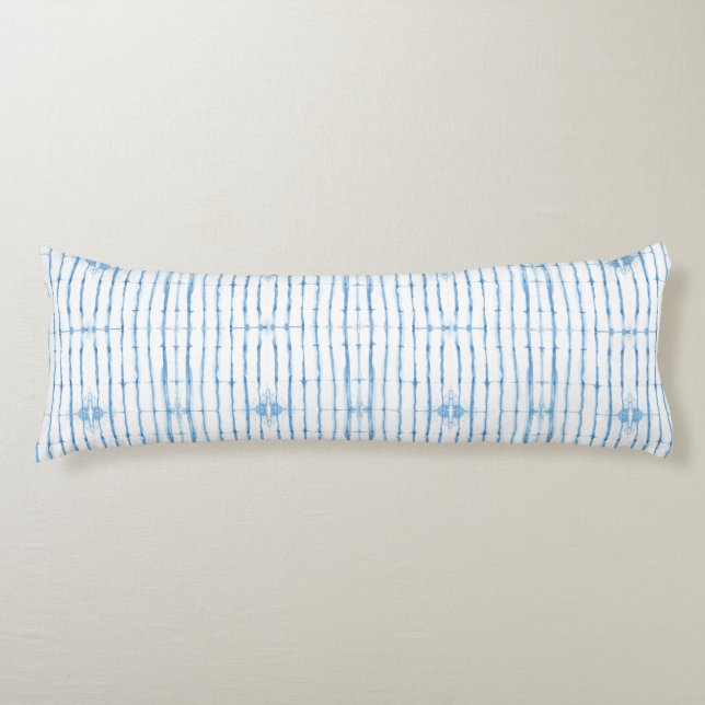 Shibori Tie Dye Blue Line Pattern Body Pillow (Front)