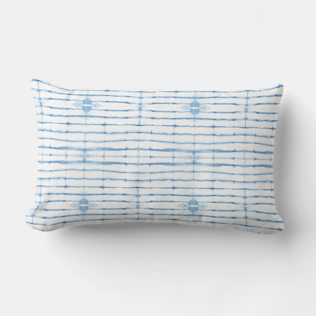 Shibori Tie Dye Blue Line Pattern Throw Pillow (Front)