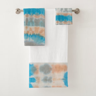 Shibori Tie Dye Blue Orange Boho Bath Towel Set