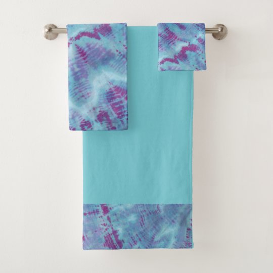 Shibori Tie Dye Blue Purple Boho Bath Towel Set