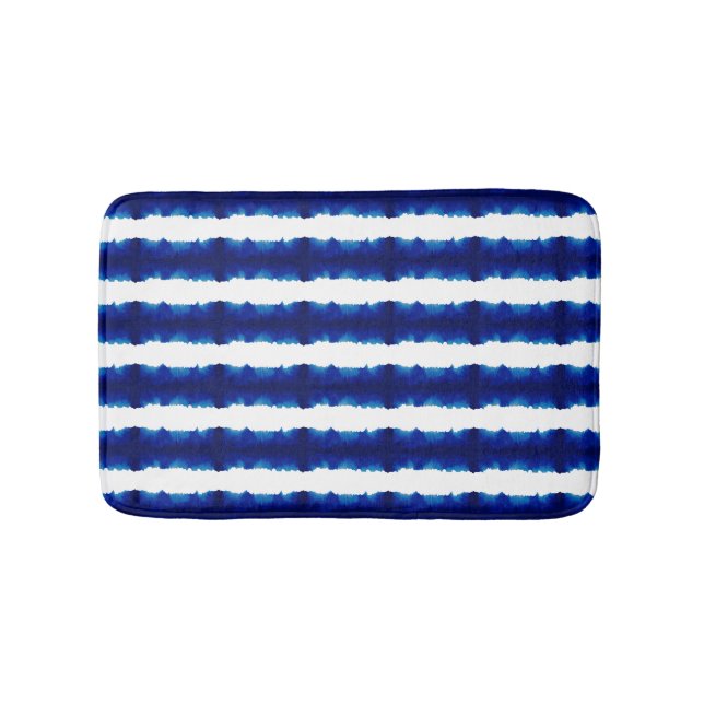 Shibori Tie Dye Blue Stripe Pattern Bath Mat (Front)