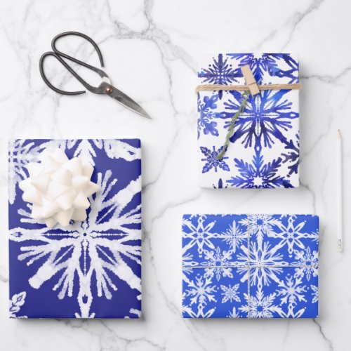Shibori Tie Dye Indigo Blue Snowflakes Pattern Wrapping Paper Sheets