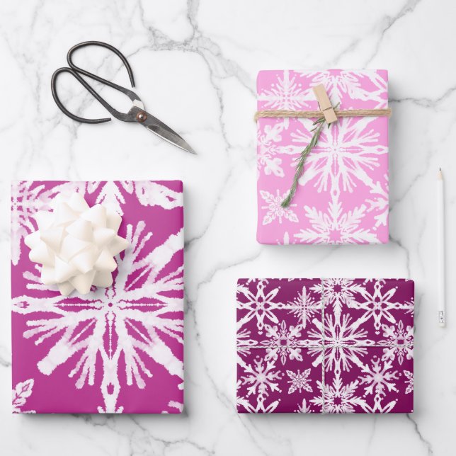 Shibori Tie Dye Pink Snowflakes Pattern Wrapping Paper Sheets (Front)