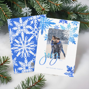 Shibori Tie Dye Royal Blue Snowflakes Photo Holiday Card