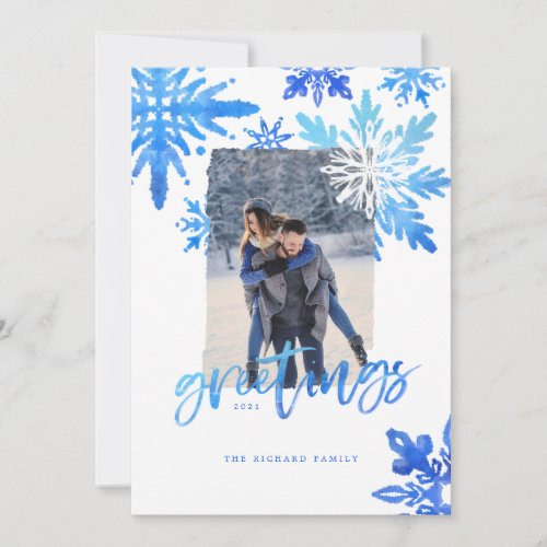 Shibori Tie Dye Royal Blue Snowflakes Photo Holiday Card