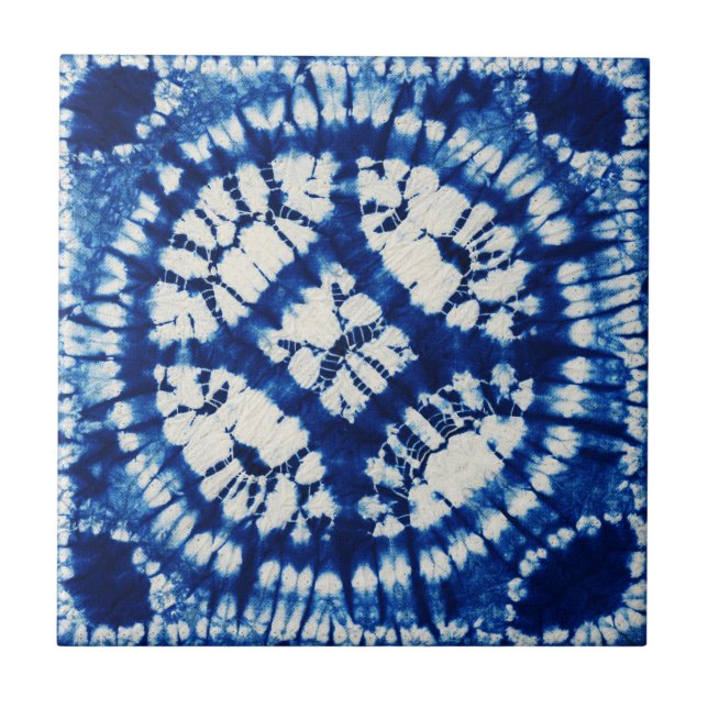 Shibori Tie Dye South Seas Indigo Batik Ceramic Tile (Front)