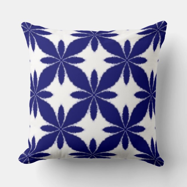 Shibori Tie Dye Style Geometric Flower Pattern Throw Pillow (Front)