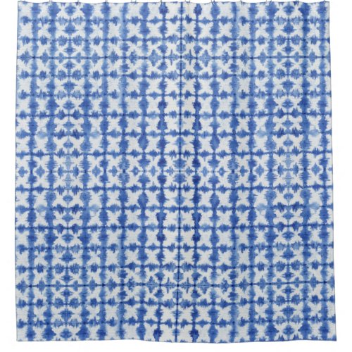 Shibori Tie Dyed Indigo Blue n White X Pattern Shower Curtain