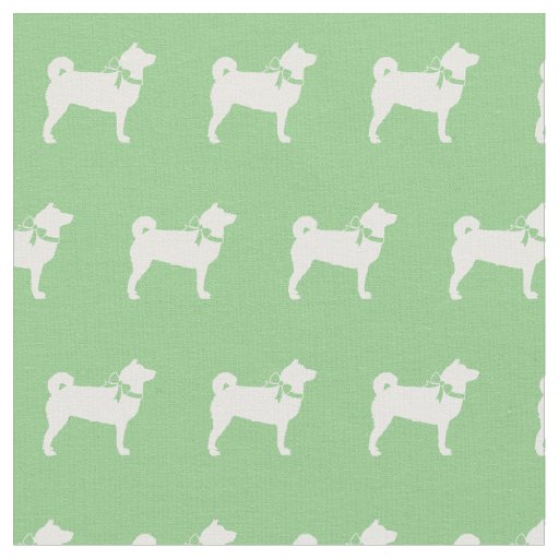Shibu Inu Dog Silhouette Pet Sage Green Fabric