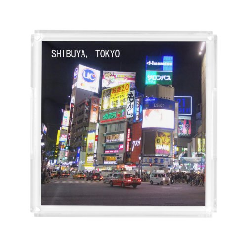 Shibuya City Lights Night in Tokyo Japan Acrylic Tray