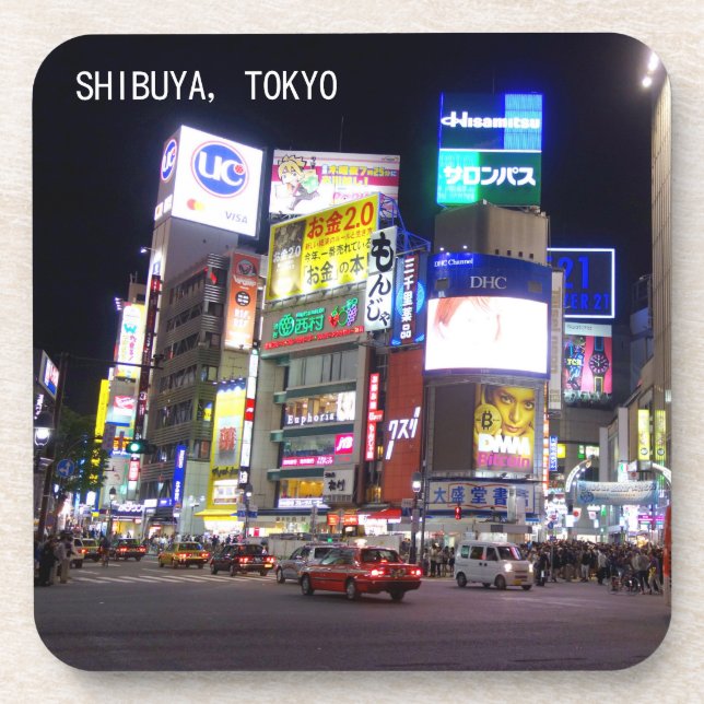 Shibuya City Lights Night in Tokyo Japan Beverage Coaster (Front)