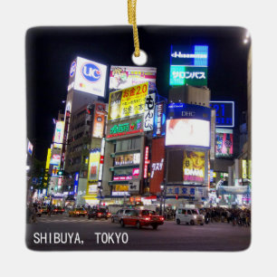 Shibuya City Lights Night in Tokyo Japan Ceramic Ornament