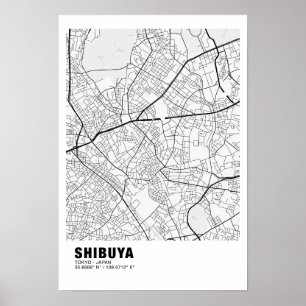 Shibuya Map Poster - Tokyo White Map