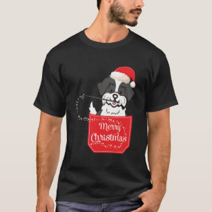 Shichon Dog With Noel Hat Costume In Pocket Merry  T-Shirt
