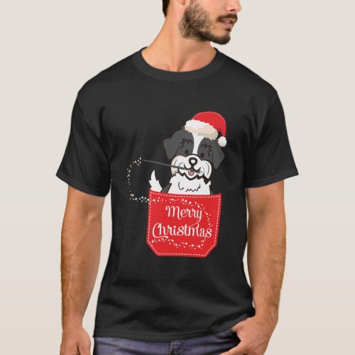 Shichon Dog With Noel Hat Costume In Pocket Merry  T_Shirt