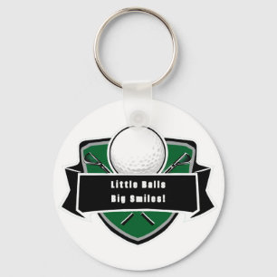 Shield Emblem Design With Golf Ball and Clubs Keychain