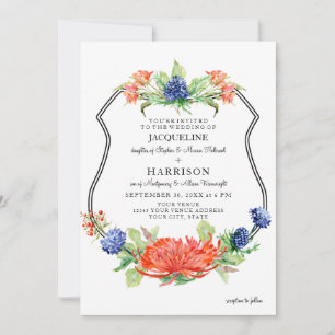 Shield Floral Watercolor Fall Orange Mum Thistle Invitation