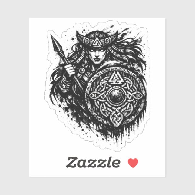 Shield Maiden Spear‑Sigil – Mythic Warrior Ink Sticker (Sheet)