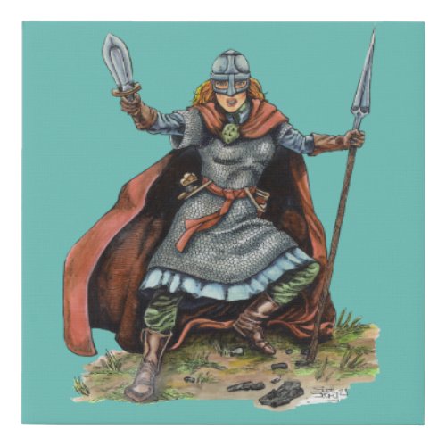 Shield Maiden Warrior with Sword Faux Canvas Print
