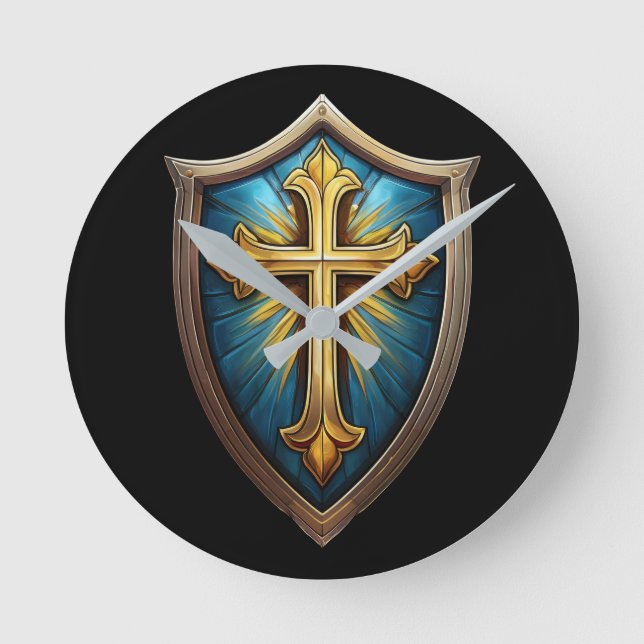Shield of Faith Christian Believer Round Clock (Front)