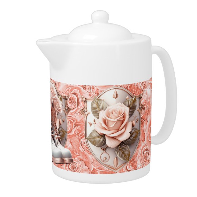 Shield of Faith Rose Porcelain Teapot (Right)